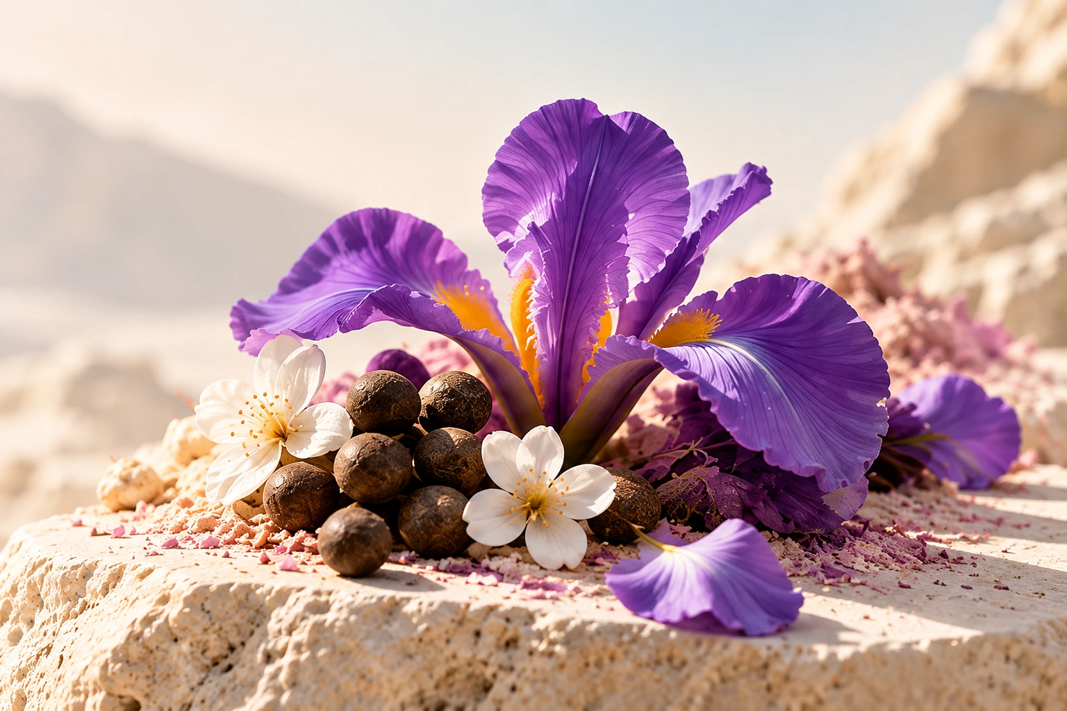 THE HEART — Velvet iris takes center stage, delivering a smooth, powdery elegance softened by delicate ambrette musk.
